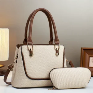 Women’s Large Capacity Tote Handbag Set 2PCS Fashion Shoulder Bag with Cosmetic Pouch PU Leather Crossbody Purse for Work Travel
