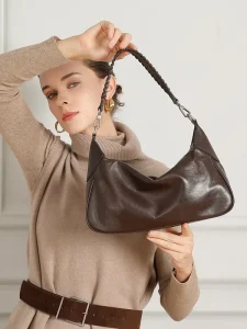 Women’s Medium Genuine Cowhide Shoulder Bag Spliced Dumpling Hobo Retro Style