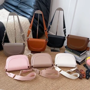 Women’s Mini Saddle Bag Simple PU Leather Crossbody Bag With Adjustable Wide Strap Fashion Shoulder Bag for Daily Use