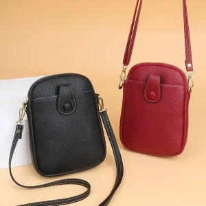 Women’s Mobile Phone Crossbody Shoulder Bag Fashion Vertical Style Versatile Lightweight PU ZIP Closure Mini Polyester Single