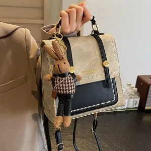 Women’s PU Winter Shoulder Bag Vintage Crossbody Dual Straps Cover Closure Trendy Stitching Fashion Mini Backpack