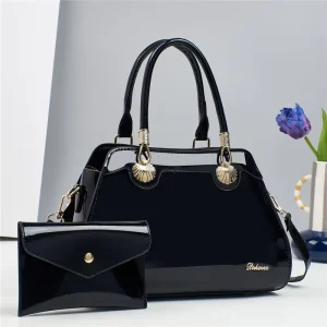 Women’s Patent Leather Sequined Zipper Crossbody Shoulder Bag Large Capacity Pillow Shape Handbag