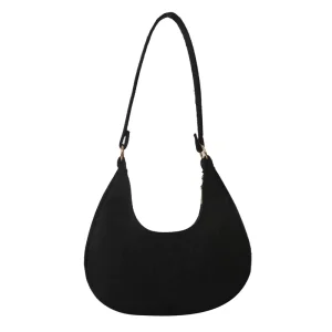 Women’s Retro Felt Bag Small Satchel Shoulder Arm Pouch Pure Color Dumpling Bag