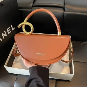 Womens Shoulder Bag Crossbody Bag Designer PU Leather Semi Circular Handbag Hard