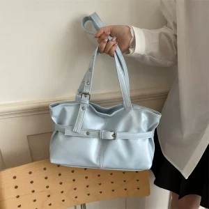 Women’s Shoulder Bag Retro Minimalist Large Capacity Zipper Closure Top-Handle Solid