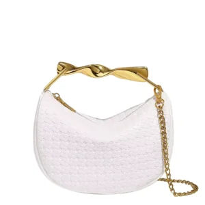 Women’s Shoulder Bag Woven PU Genuine Leather Handbag Chain Strap Custom Logo OEM Available
