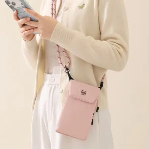Women’s Small Single Strap Nylon Shoulder Crossbody Phone Bag Button Closure Vertical Pouch