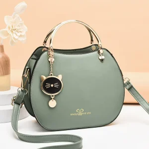 Women’s Trend Single Shoulder Handbag with Cat Pendant Geometric Pattern Fashion Style Bag