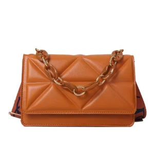 Women’s Water Resistant Fashion Crossbody Handbag Geometric Pattern Portable Shoulder Sling Bag Chain Decoration Polyester Cover