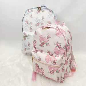 for Nylon Pink Bow Printed School Backpack Waterproof Casual Sports Bag with Zipper for Women’s Travel Backpack