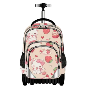 pink Girls Kids Trolley School Bag Cute Sublimation Rolling Backpack with Custom logo for Travel Daily Use