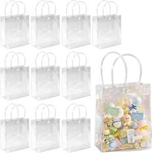100 5.91*3.15*8.27in Transparent PVC Tote Bag Reusable Gym Tote Handbag with Handles Clear Gift Bags for Wedding Party and Gifts