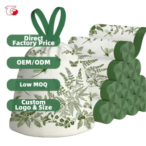 100% Biodegradable Compostable Drawstring Trash Bags Eco friendly PLA+PBAT Garbage Bags for Kitchen & Home