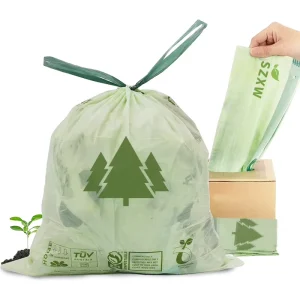 100% Biodegradable Plastic Garbage Bags with Drawstring Compactor