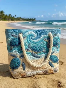 14inch Quilted Women Handmade Cat Large Vintage Embroidered Fabric Capacity Cute Utility Beach Tote Bag Custom