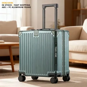 18 Inch Business Computer Luggage Suitcase Aluminum Frame PC Material with Silent Universal Wheels TSA Lock and Cup Holder