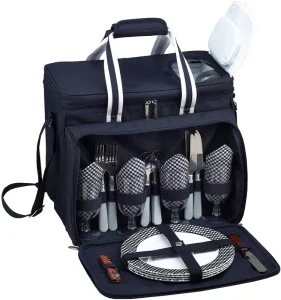 2-4 Persons Insulated Polyester Picnic Lunch Cooler Bag with Zipper Closure for Outdoor Food & Wine