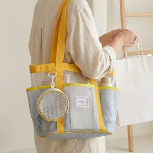 2 in 1 Mesh Beach Tote with Detachable Coin Bag Lightweight Colorful Mesh Shoulder Bag