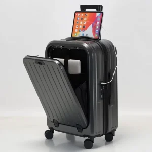 20″ Luxury Business PC Case Suitcases Front Pocket CUP Holder Aluminum Alloy Trolley 4 Wheel Spinner TSA Lock Lightweight Water