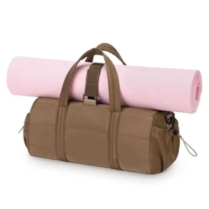20L Gym Bag for Women Medium Sport Duffel with Yoga Mat Strap Wet Pocket Water Resistant Adjustable Shoulder Strap Brown