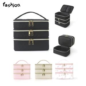 3 Layer Large Capacity Makeup Bag High Beauty Handheld Toiletry Bag Portable Travel Cosmetic Storage Bag