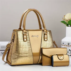 3 in 1 Set Glossy Leather Women’s Tote Bags Top Handle Handbag for Ladies Grand Sac Femme