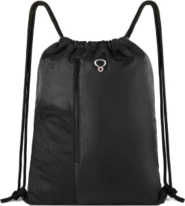 34*42cm Polyester Drawstring Backpack Sports Gym Bag for Women Men Large Size with Two Zipper Pockets Water Bottle Mesh Pockets