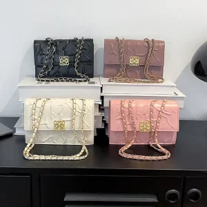 3D Relief Embossed Leather Chain Bag for Women Elegant Metal Buckle Flap Purse Fashion Lady Party Wedding Date Crossbody Bag