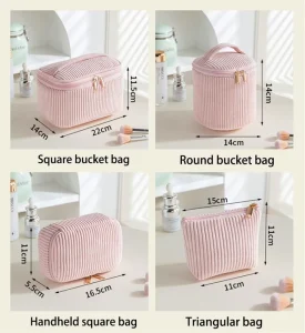 4 Pcs Pink Small Cosmetic Bag Washable Foldable Corduroy Makeup Pouch Storage Bag Grooming Bag for Women