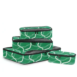 4-Piece Custom Design Hawaiian Green Crown Lei Foldable Suitcase Mesh Organizer Compression Travel Packing Cubes Set for Luggage