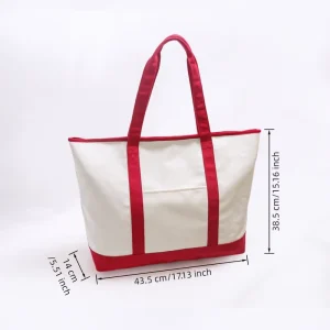 6 Color Large Eco Friendly Cotton Natural Canvas Tote Shopping Handbag Women Travel Summer Beach Canvas Red Blank Tote Bag