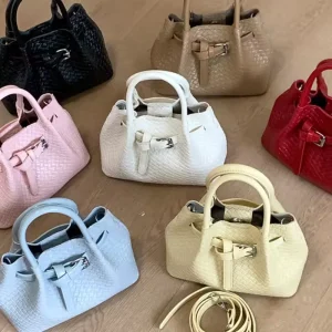 7 Colors 2Pcs Set Sweet Color Woven Bag PU Leather Mini Tote Bags Solid Color Crossbody Bag Simple Basket Bag Women Handbag