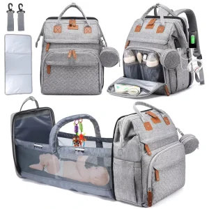 7 In 1 Multifunctional Mommy Diaper Bag with Foldable Baby Bed Mosquito Net Large Capacity Stroller Backpack Baby Diaper Bag