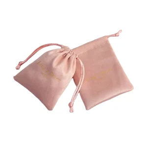 7x9cm Pink Soft Velvet Jewelry Pouch & Cosmetic Bag with Logo for Gift Packaging