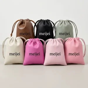 8x10cm PU Leather Jewelry Drawstring Pouch Custom Logo Portable Travel Storage Bag Dustproof Rectangle Shape
