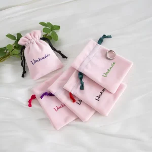 9x12cm Baby Pink Velvet Pouch with Grosgrain Ribbon Soft Velvet Jewelry Drawstring Pouch Suede Wedding Birthday Cosmetic
