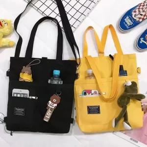 Adjustable Sling Shoulder Strap Reusable Shopping Messenger Bag Durable Canvas Cotton Tote Grocery Bag With Pocket and Zipper