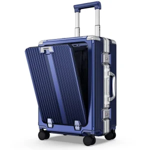 Airline Approved Carry On Luggage with Spinner Wheels Aluminum Framed Carry On Suitcase with Front Open Laptop Compartment Pocke