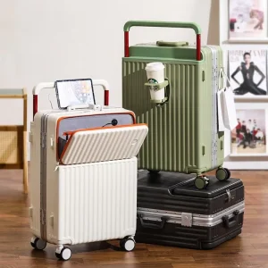 Aluminum Frame Spinner Suitcase Wide Handle Stylish Design Anti Shock Features USB Interface Cup Holder Brake Wheel Standard