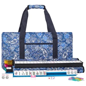 American Mahjong Luxury Modern Foldable Tote Bag White Paisley Quilted Canvas Storage with Plastic Rack Sleeves for Travel