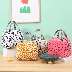 Animal Print Insulated Lunch Bag with Zipper Closure Portable Cold Insulation Modern Style for Travel Work School Picnic Use