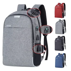 Anti theft Lock Waterproof Business Travel Polyester Backpack with USB Charging Port Travel Laptop Backpack Bag for Men