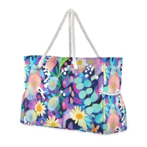 Australian Artist Floral Design Waterproof Travel Shoulder Tote Custom Print Extra Large Women’s Beach Bags with Rope Handle