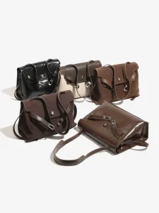 Autumn Winter Chestnut Brown Letter Box Crossbody Messenger Bag Medium Size PU Material Lock Closure Commuting All Match for