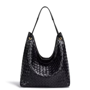 Autumn Winter PU Woven Large Capacity Magnetic Closure Shoulder Bag Women’s Handbag