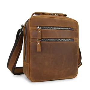 BEARKY Large Capacity Retro Leather Crossbody Bag for Men Casual Fashion Solid Color Shoulder Strap Women’s Messenger Bag Travel