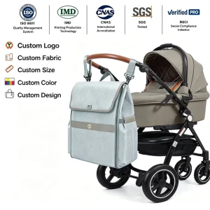 BSCI Custom Luxury Foldable Portable Lightweight Multi Function Travel Diaper Backpack Oxford Linen Lining Boy Girl Zipper