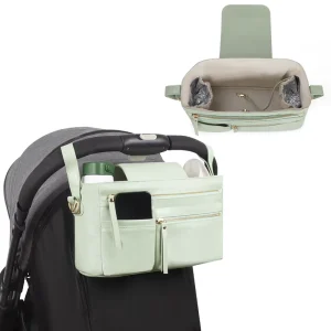 BSCI OEM Factory PU Leather Portable Baby Trolley Storage Stroller Bag for Mommy Travel Shoulder Basket Nappy Diaper All Seasons