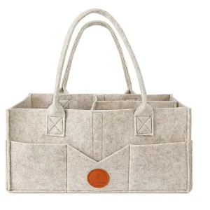 Baby Diaper Caddy Organizer for Changing Table Nursery Storage Bin Basket with Handle Khaki Felt Diaper Organizer Mommy Bag