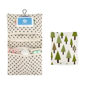 Baby Diaper Storage Bag with Snap Button Closure and Polka Dot Tree Design Portable Multi Purpose Wet Wipes Wash Bag